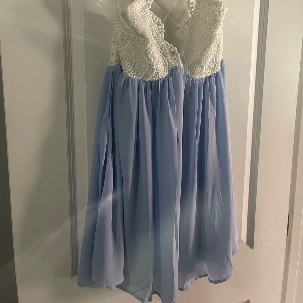 Lace top light blue flowy dress